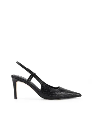 Zuko Slingback Heels - Black Snake Leather